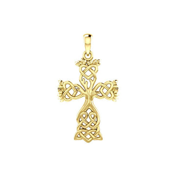 Celtic Tree of Life Cross Solid Yellow Gold Pendant GPD6122 - Jewelry